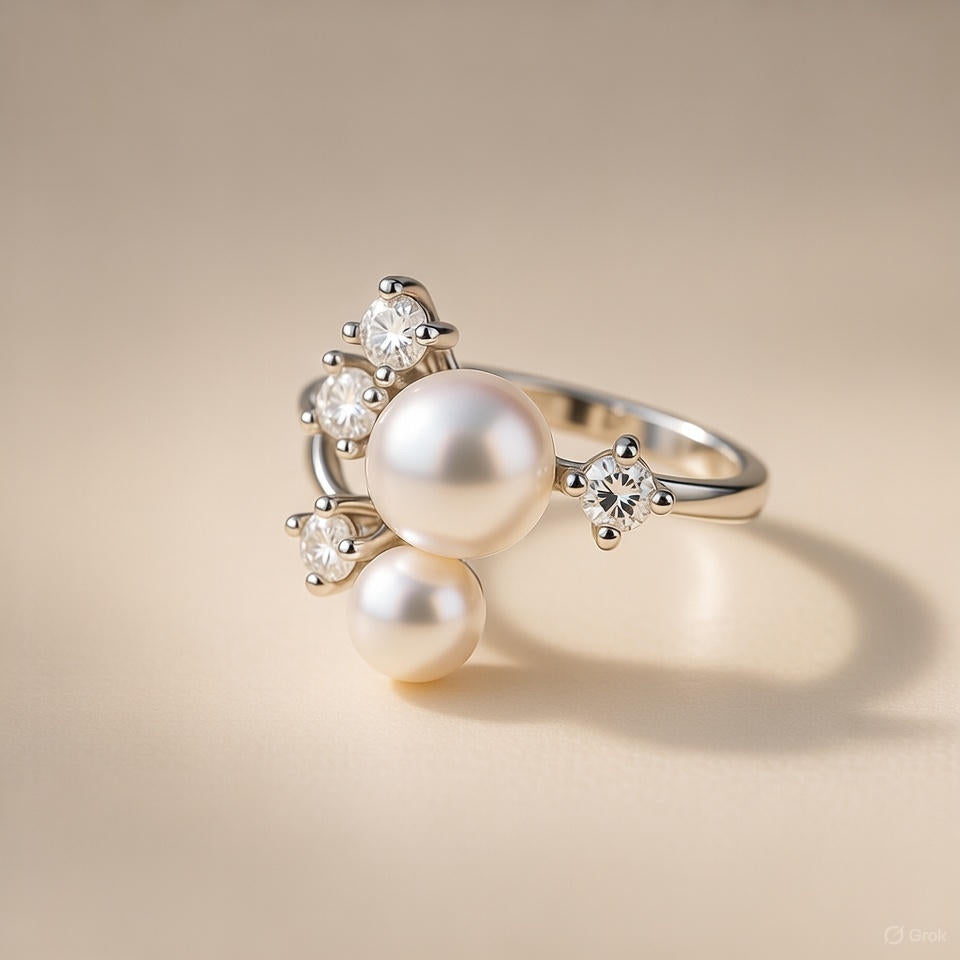 "The Hug" Pearl & Moissanite Ring