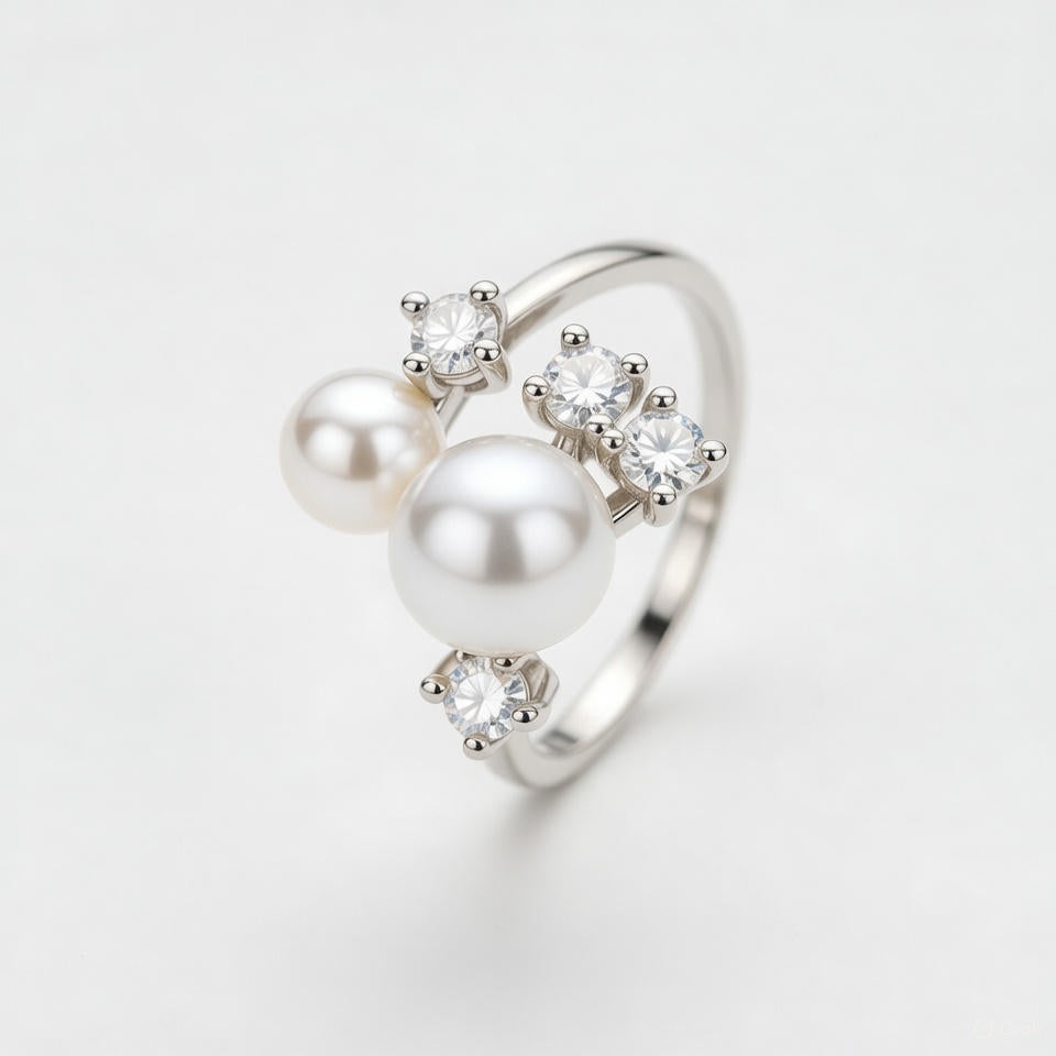 "The Hug" Pearl & Moissanite Ring