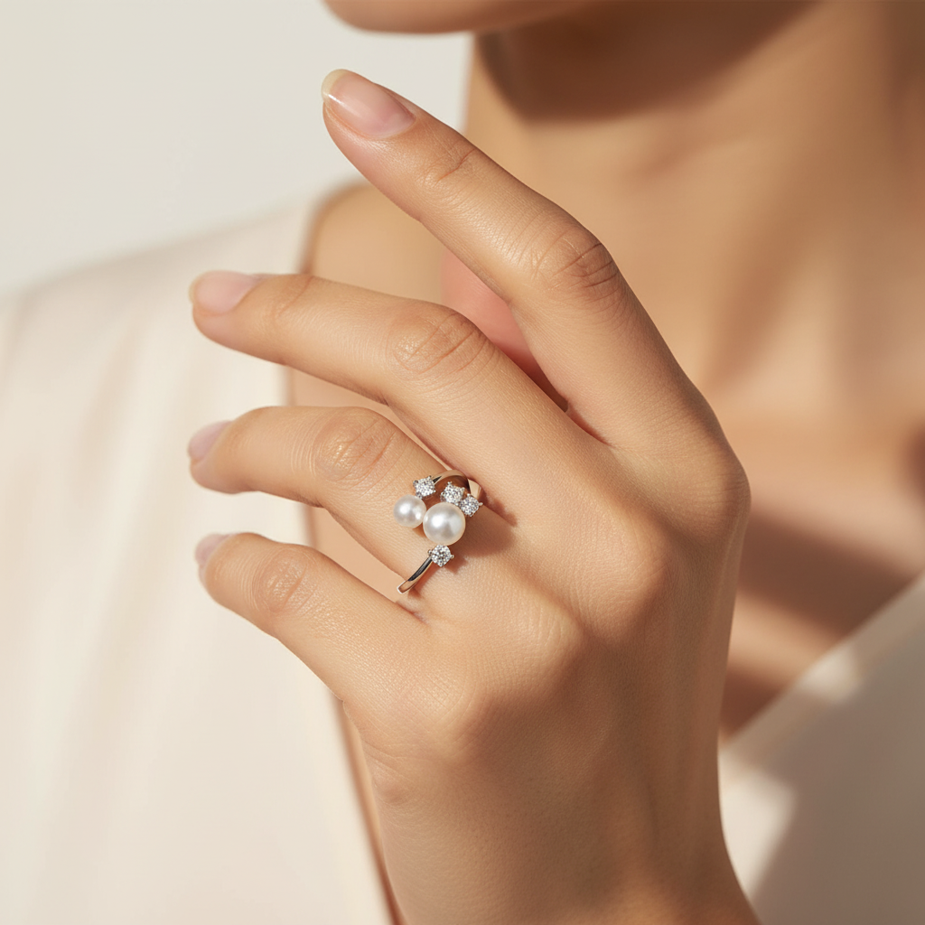 "The Hug" Pearl & Moissanite Ring